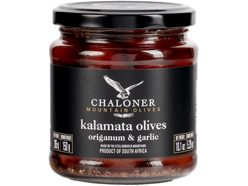 Chaloner Origanum & Garlic Kalamata Olives 150g jar