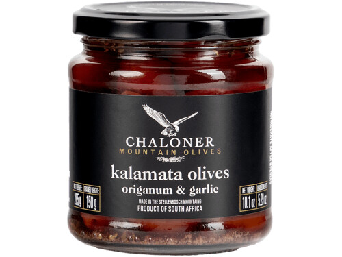 Chaloner Origanum & Garlic Kalamata Olives 150g jar