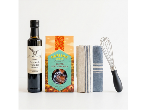 “Customisable kitchen gift set with towel duo and pantry items”