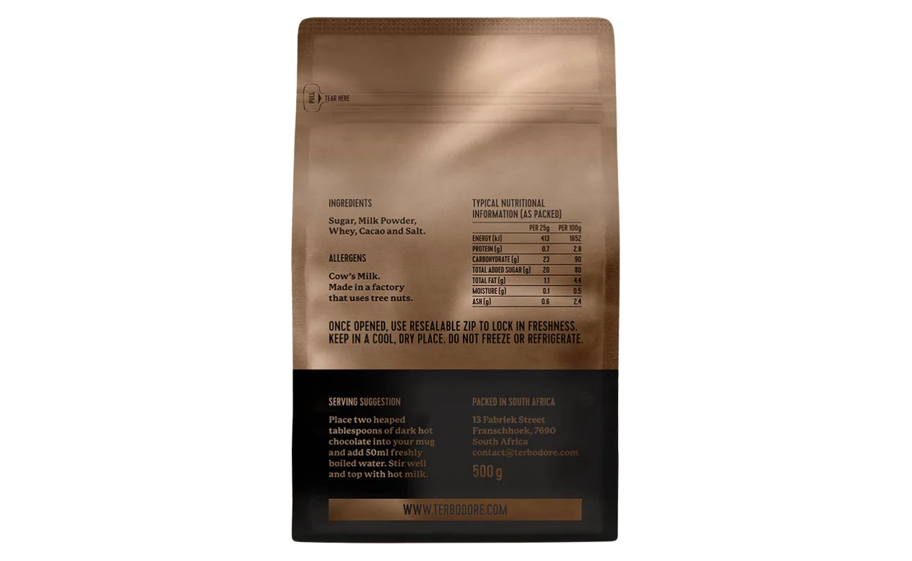 Terbodore Dark Instant Hot Chocolate rear view