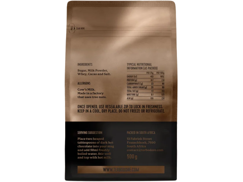 Terbodore Dark Instant Hot Chocolate rear view