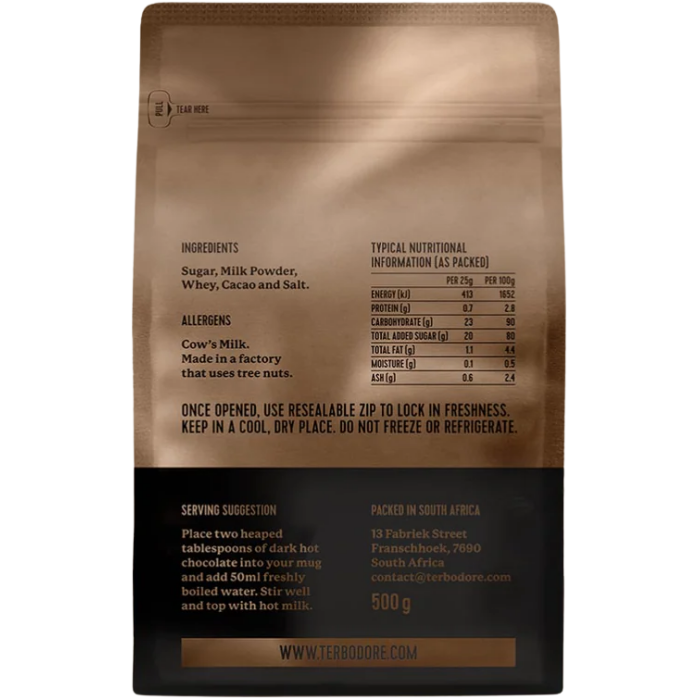 Terbodore Dark Instant Hot Chocolate rear view